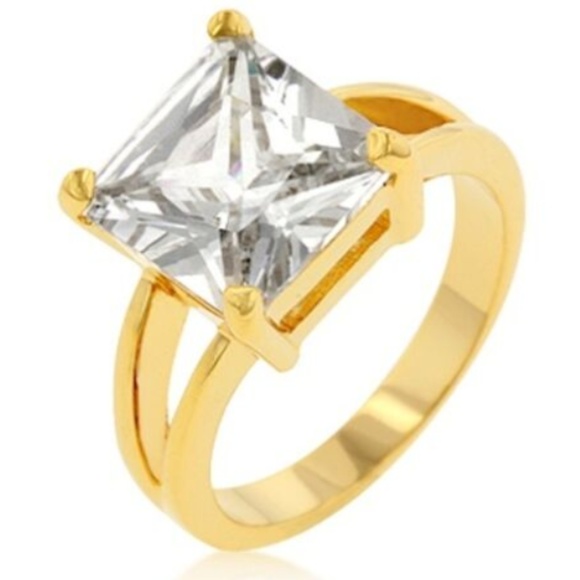 Gold Engagement Cocktail Ring Size 8 9 10 Princess Cut 14Kt Plated Cubic Zircon - Picture 2 of 8
